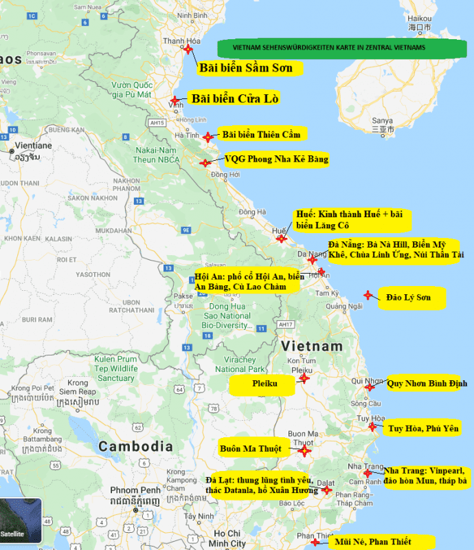 Vietnam Karte -Sehenswürdigkeiten Landkarte Vietnam & Wohin